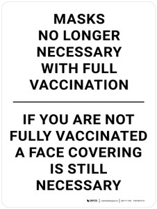 Masks No Longer Necessary With Full Vaccination - If You Are Not Fully Vaccinated A Face Covering Is Still Necessary Portrait - Wall Sign