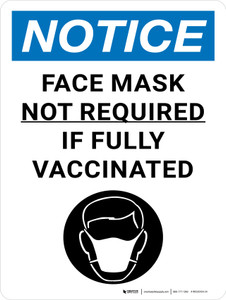 Notice: Face Mask Not Required If Fully Vaccinated with Icon Portrait - Wall Sign
