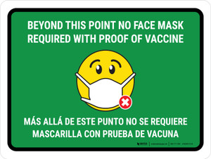 Beyond This Point No Face Mask Required With Emoji Green Bilingual Spanish Landscape - Wall Sign