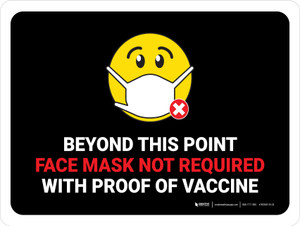 Face Mask Not Required with Proof of Vaccine Beyond This Point with Emoji Black Landscape - Wall Sign