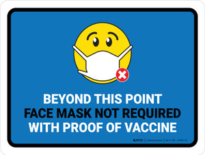 Face Mask Not Required with Proof of Vaccine Beyond This Point with Emoji Blue Landscape - Wall Sign