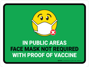Face Mask Not Required with Proof of Vaccine In Public Areas with Emoji Green Landscape - Wall Sign