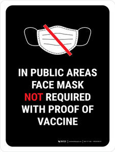 Face Mask Not Required with Proof of Vaccine In Public Areas with Icon Black Portrait - Wall Sign