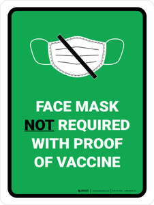 Face Mask Not Required with Proof of Vaccine with Icon Green Portrait - Wall Sign