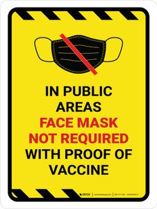 Hazard Face Mask Not Required with Proof of Vaccine In Public Areas with Icon Portrait - Wall Sign