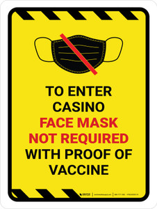 Hazard Face Mask Not Required with Proof of Vaccine To Enter Casino with Icon Portrait - Wall Sign