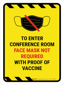 Hazard Face Mask Not Required with Proof of Vaccine To Enter Conference Room with Icon Portrait - Wall Sign