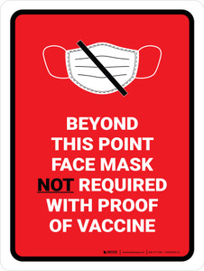 Face Mask Not Requiwith Proof of Vaccine Beyond This Point with Icon Red Portrait - Wall Sign