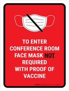 Face Mask Not Requiwith Proof of Vaccine To Enter Conference Room with Icon Red Portrait - Wall Sign