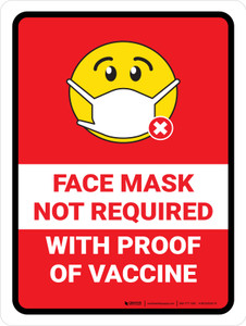 Face Mask Not Requiwith Proof of Vaccine with Emoji Red Portrait - Wall Sign