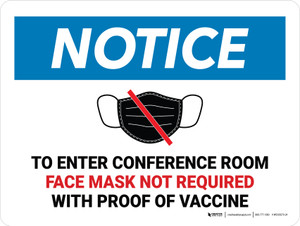 Notice: Face Mask Not Required with Proof of Vaccine To Enter Conference Room with Icon Landscape - Wall Sign