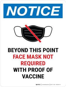 Notice: Face Mask Not Required with Proof of Vaccine Beyond This Point with Icon Portrait - Wall Sign