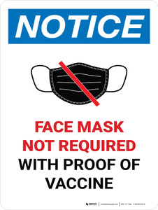 Notice: Face Mask Not Required with Proof of Vaccine with Icon Portrait - Wall Sign