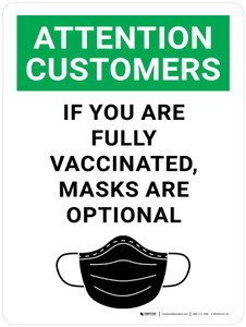 Attention: Customers If You Are Fully Vaccinated Masks Are Optional With Icon - Wall Sign