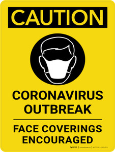 Caution: Coronavirus Outbreak Face Coverings Encouraged - Wall Sign