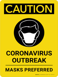 Caution: Coronavirus Outbreak Masks Preferred - Wall Sign