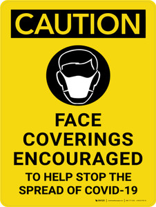 Caution: Face Coverings Encouraged To Help Stop The Spread Of Covid-19 - Wall Sign