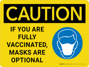 Caution: If You Are Fully Vaccinated Masks Are Optional Landscape - Wall Sign