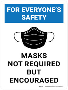 For Everyone's Safety Masks Not Required But Encouraged - Wall Sign