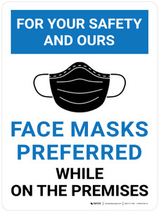 For Your Safety And Ours: Face Masks Preferred While On The Premises - Wall Sign