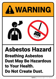 Warning: Breathing Asbestos Dust May Be Hazardous To Health - Wall Sign