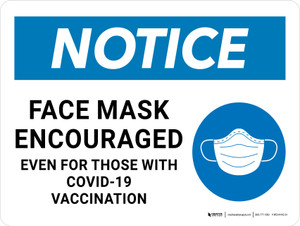 Notice: Face Mask Encouraged Even For Those With Covid-19 Vaccination Landscape - Wall Sign