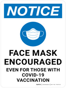 Notice: Face Mask Encouraged Even For Those With Covid-19 Vaccination - Wall Sign