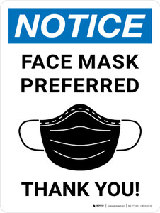 Notice: Face Mask Preferred Thank You - Wall Sign