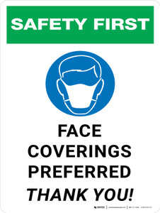 Safety First: Face Coverings Preferred Thank You Portrait - Wall Sign