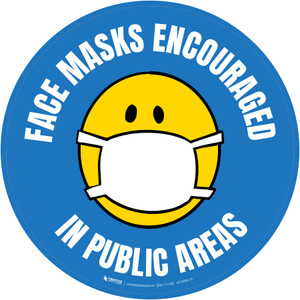 Face Masks Encouraged In Public Areas Blue Circular - Floor Sign