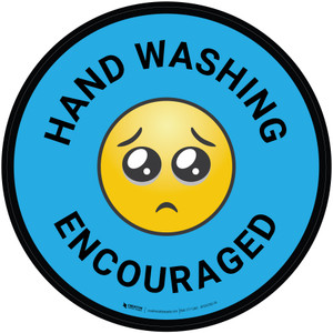 Hand Washing Encouraged Round Blue With Emoticon Circular - Floor Sign