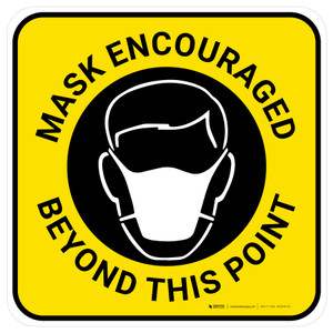 Mask Encouraged Beyond This Point Square Yellow - Floor Sign