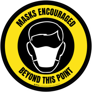 Masks Encouraged Beyond This Point Circular Yellow With Icon - Floor Sign
