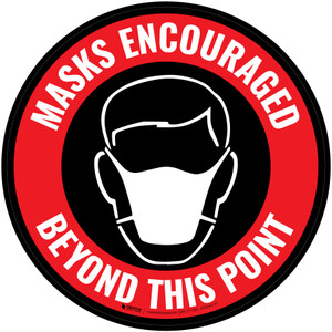 Masks Encouraged Beyond This Point Circular Red With Mask Icon - Floor Sign