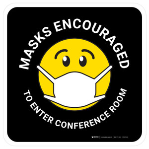 Masks Encouraged To Enter Conference Room Black With Emoticon Rectangular - Floor Sign