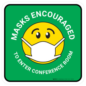 Masks Encouraged To Enter Conference Room Green With Emoticon Rectangular - Floor Sign