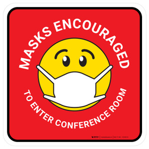 Masks Encouraged To Enter Conference Room Red With Emoticon Rectangular - Floor Sign