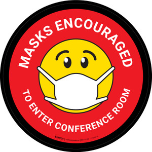 Masks Encouraged To Enter Conference Room Red With Emoticon Round - Floor Sign