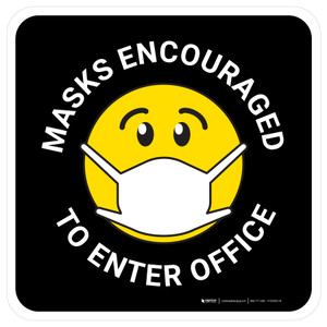 Masks Encouraged To Enter Office Black With Emoticon Rectangular - Floor Sign