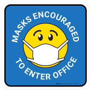 Masks Encouraged To Enter Office Blue With Emoticon Rectangular - Floor Sign