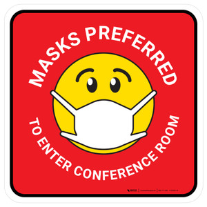 Masks Preferred To Enter Conference Room Red With Emoticon Square - Floor Sign