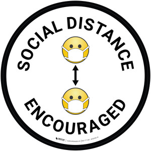 Social Distance Encouraged Round With Two Emoticons - Floor Sign