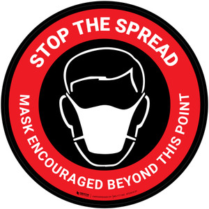 Stop The Spread Mask Encouraged Beyond This Point Red With Icon - Floor Sign