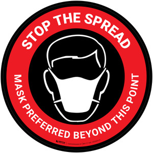 Stop The Spread Mask Preferred Beyond This Point Red With Icon - Floor Sign