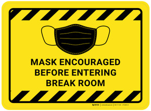 Mask Encouraged Before Entering Break Room With Icon Rectangular - Floor Sign