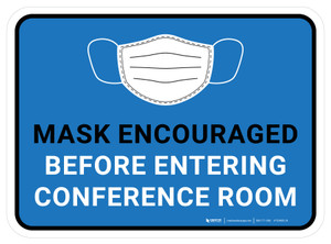 Mask Encouraged Before Entering Conference Room Blue Rectangular - Floor Sign