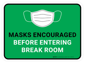 Masks Encouraged Before Entering Break Room Green Rectangular - Floor Sign