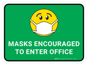 Masks Encouraged To Enter Office Green With Emoticon Rectangular - Floor Sign