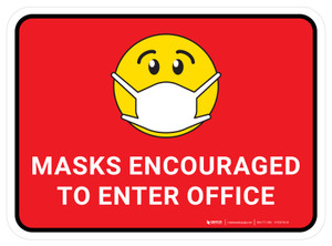 Masks Encouraged To Enter Office Red With Emoticon Rectangular - Floor Sign