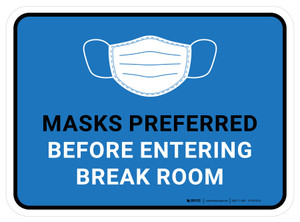 Masks Preferred Before Entering Break Room Blue Rectangular - Floor Sign